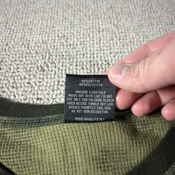 MMA Elite Thermal Long Sleeve Mens XXL Green Waffle Knit Skull Cross Grunge Y2K - Picture 11 of 11